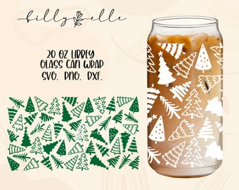 Alberi di Natale 20oz Libbey Glass Can - Vacanze - Digital Download SVG Files For Cricut - Christmas Wrap Template - Libbey Glass Template