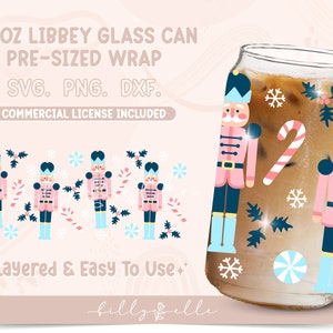Quebra-nozes de Natal 16oz Libbey Glass Can Wrap - Feriados PNG Download digital SVG Cricut - Silhueta - Modelo de copo de cerveja de Natal