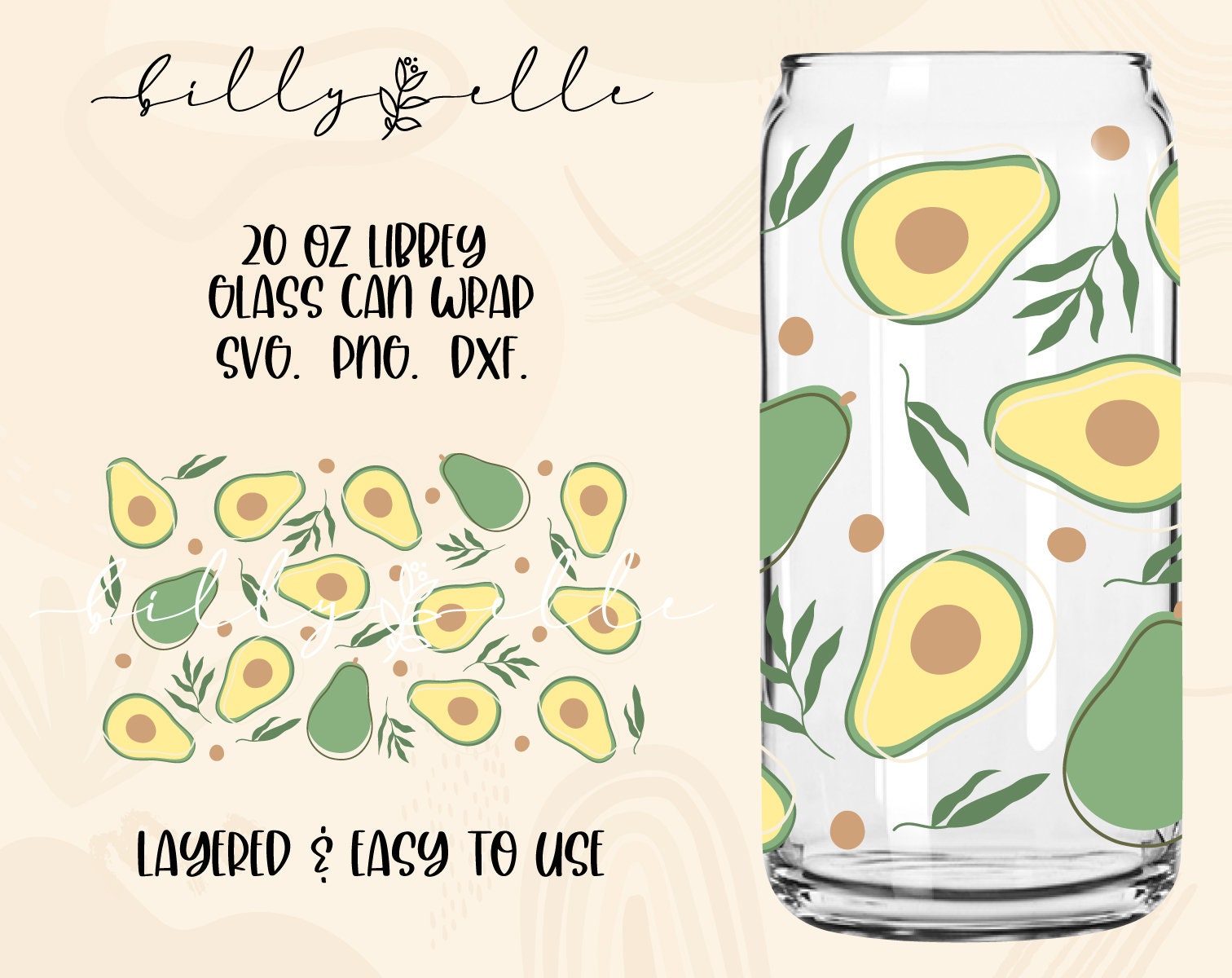 Avocado Design 16oz Glass Can Cup – The Water Lily Co