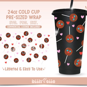 Marshmallow Paleta Payaso Hearts 24oz Tumbler Wrap SVG - Digital PNG Cricut Silhouette Files - Valentines day Mexican candy 24oz Cup wrap