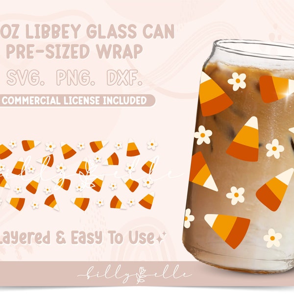Candy Corn 16oz Libbey Glass Can Wrap - Halloween SVG Digital Download SVG Cricut - Silhouette - Retro Flower Pattern Beer Glass Template
