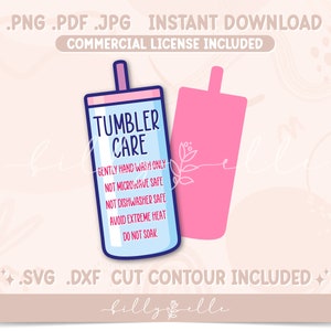 Skinny Tumbler Care Card - Coupe en verre Care Instructions Stickers - Fournitures pour vos commandes - Fournitures d'emballage - 20oz Tumbler Card SVG