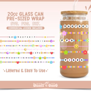 Freundschaftsarmbänder 20 Unzen Glasdosenverpackung SVG - Armbänder Aufkleber - Digital Download PNG - Bunte Liebhaber Freundschaft Armbänder