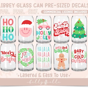 Christmas Bundle 16oz Libbey Glass Can Wrap - Holidays PNG Digital Download SVG Cricut - Silhouette - Gingerbread Beer Glass Template