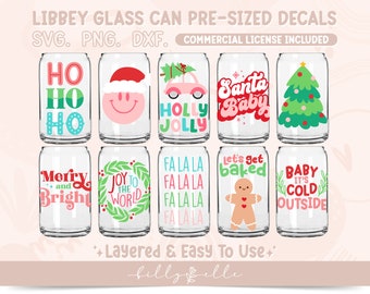 Christmas Bundle 16oz Libbey Glass Can Wrap - Holidays PNG Digital Download SVG Cricut - Silhouette - Gingerbread Beer Glass Template