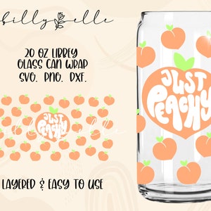 Just Peachy Pattern Libbey Glass Can - Boho Peach Leaves - Descarga digital Archivos SVG para Cricut - Peach Boho Wrap Template - Plantilla de 20 oz