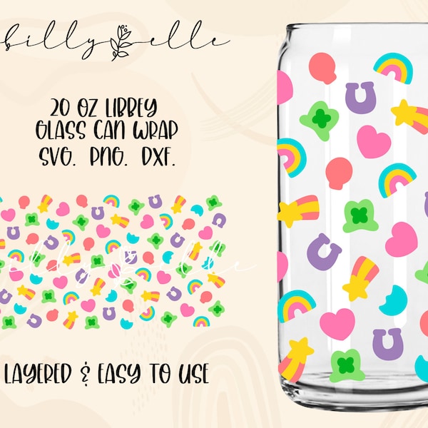 Lucky Charms 20oz Libbey Glass Can Wrap - Colorful Pattern - St. Patrick's Day Digital Download SVG Files For Cricut - Cereal Wrap Template