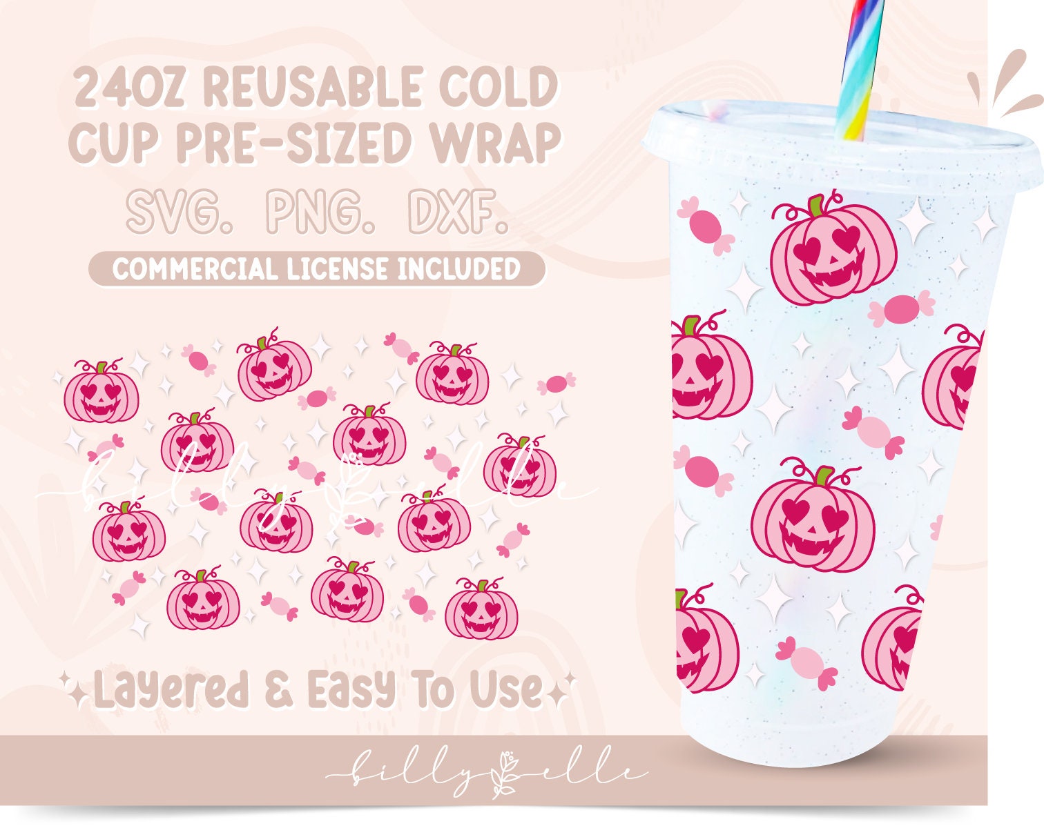 Pink Pumpkin 24oz Tumbler Wrap SVG Halloween Pumpkins Etsy