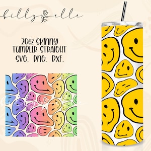 Smile Happy Faces Skinny Tumbler Template 20oz- Holographic Digital Download SVG Cricut - Silhouette - Smiles - Wrap Template - SVG