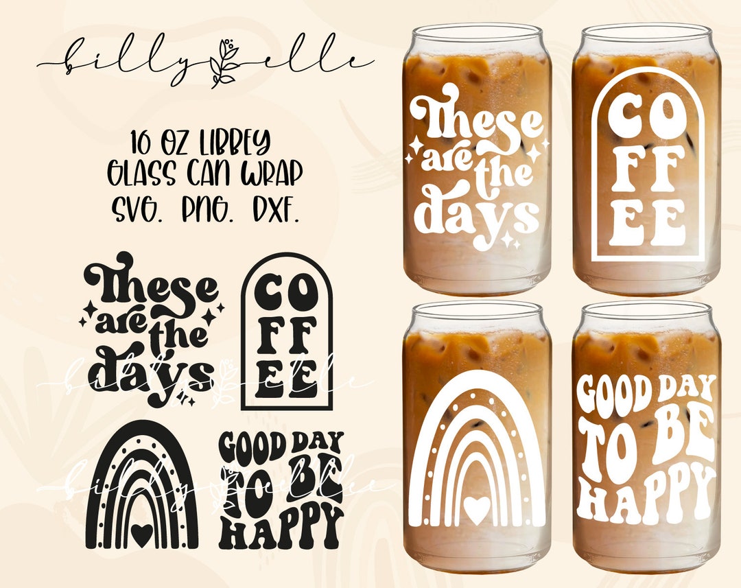 Coffee Libbey Glass Can Bundle Happy Quotes Retro Groovy