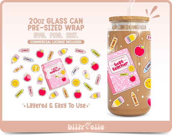 Teacher's day 20oz Glass Can Wrap SVG - Best Teacher sticker - Digital Download PNG - School composition book - Teacher appreciation gift