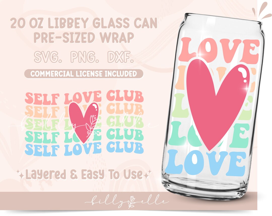 Self Love Club 20oz Libbey Glass Can Wrap - Retro Love Pattern PNG ...