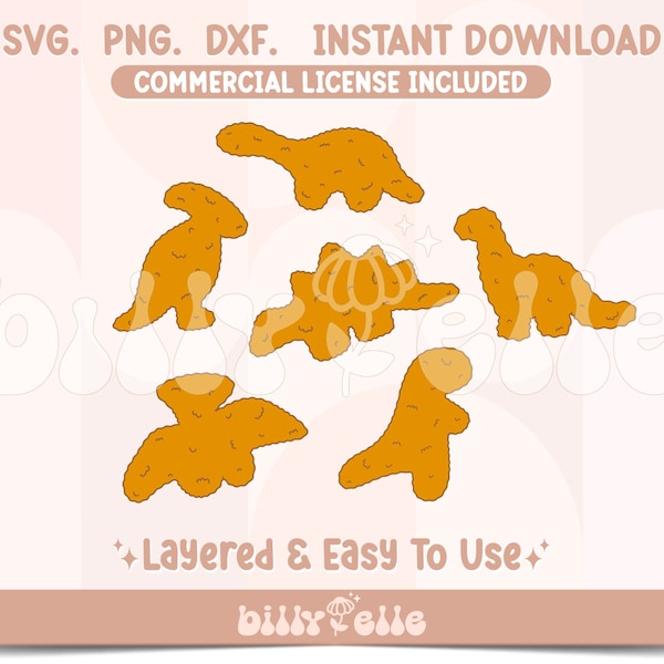 Dinosaur Nuggets Bundle SVG - Dino Nuggs Stickers PNG - Layered Cricut Files - Download Easy SVG - T-Rex Nugget Kids Food Svg