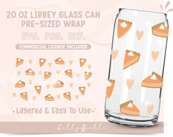 Pumpkin Pie 20oz Libbey Glass Can Wrap - Thanksgiving SVG Digital Download SVG Cricut - Silhouette - Pumpkin Pattern Beer Glass Template