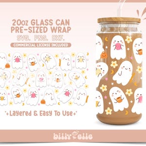 Pantasmas pan dulce Geister 20 Unzen Libbey Glass Can Wrap SVG- Mexikanisch pan Dulce - Digital Download SVG Niedlicher Halloween-Geist Mexikanische Churros
