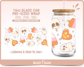 Halloween Ice Cream Popsicles 16oz Libbey Glass Can Wrap SVG - Cute Halloween Sticker - Digital Download SVG - Pumpkin - Ghosts - Candy Corn