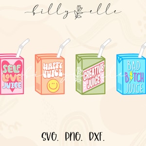 Juices Bundle SVG - Self Love Juice Sticker - Happy Juice Groovy Stickers archivo para Cricut - Creative Juice SVG - Groovy Sticker quote SVG