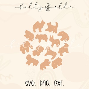 May include: A digital design featuring a circle of 14 brown animal silhouettes. The animals include bears, deer, and rabbits. The design is perfect for crafting projects like cutting files, iron-on transfers, and vinyl decals.