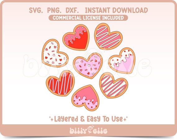 Valentines Day Heart sugar cookies bundle PNG - Cute love cookies svg - Valentines Bunde - Hearts Candy png - Sugar Valentines Sticker