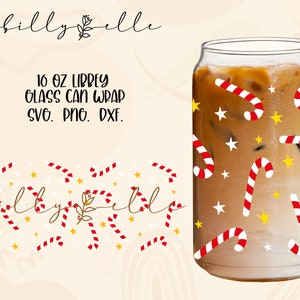 Christmas Candy Canes Libbey Glass Can Wrap - Digital Download SVG Files For Cricut - Christmas Wrap Template - 16oz Libbey Can Template