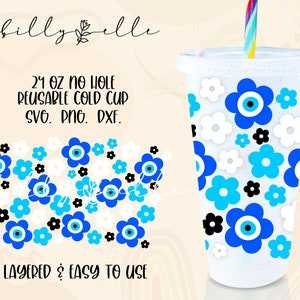 Evil Eye Retro Bloemen Starbucks 24oz Cold Cup - Floral Abstract Digitale Download SVG Cricut - Silhouet - Retro Turkse Eye Wrap SVG