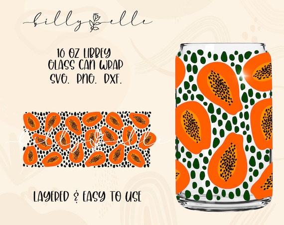 Papaya Libbey Glass Can Wrap - Boho Abstract Svg - Digital Download SVG Files For Cricut - Papaya Wrap Template - 16oz Libbey Can Template