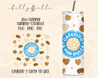 Cafecito y Pan Dulce 20oz Skinny Tumbler Wrap Template SVG file - Pan Dulce - Mexican Conchas Straight Tumbler Template - Files for Cricut