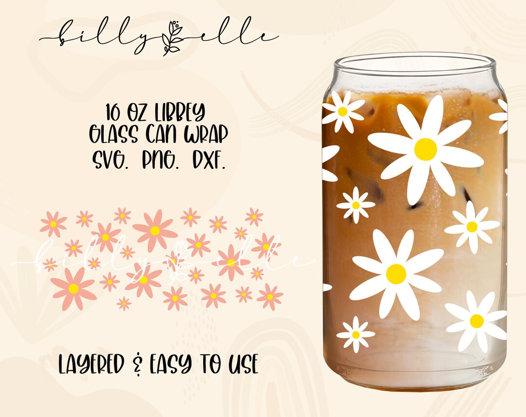 Daisy Flowers Pattern Libbey Glass Can Wrap - Groovy - Digital Download ...