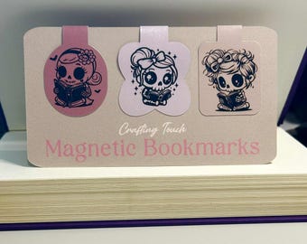 Chibi Skeleton Magnetic Bookmark Set: Creepy Cute Halloween