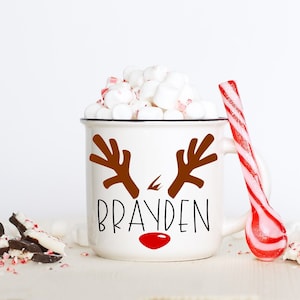 Rentier Name SVG, Rudolph SVG, Weihnachtsbecher svg, Weihnachtsname Ornament svg, Geschenktüte svg, Weihnachtstisch-Namensschild
