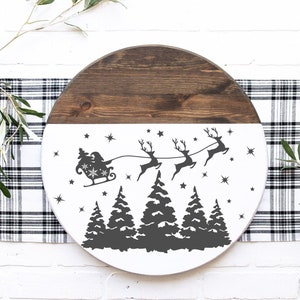 Trenó de Papai Noel e Renas Renas Voadoras svg, Decoração de Natal svg, Sinal de Natal svg, Papai Noel svg