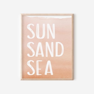 Sun Sand Sea Coastal Digital Print, Beach House Nursery Wall Art Print, Boho Ocean Printable, Kids Beach Word Art Print, Nautical Wall Art