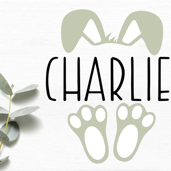 Baby Bunny Split Name Frame svg, Easter Cricut Design, Bunny ears and feet, Easter onesie png, Spring monogram png, Easter name tag file