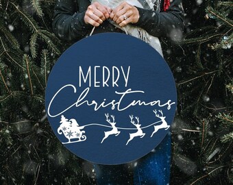 Merry Christmas Sign SVG: Weihnachtsmann Schlitten, Kranz Schnitt Datei (Digitaler Download)