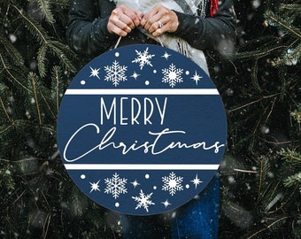 Merry Christmas Round Sign SVG: Wreath Door Hanger (Digital Download)