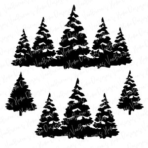 Pacchetto di alberi di Natale innevati, per linee di alberi invernali innevati in formato svg, png, dxf, pdf e eps