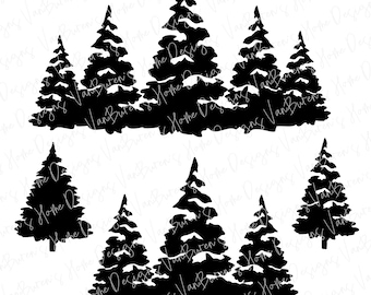 Snow covered Christmas tree  bundle, for snowy winter tree lines svg, png, dxf pdf & eps file formats