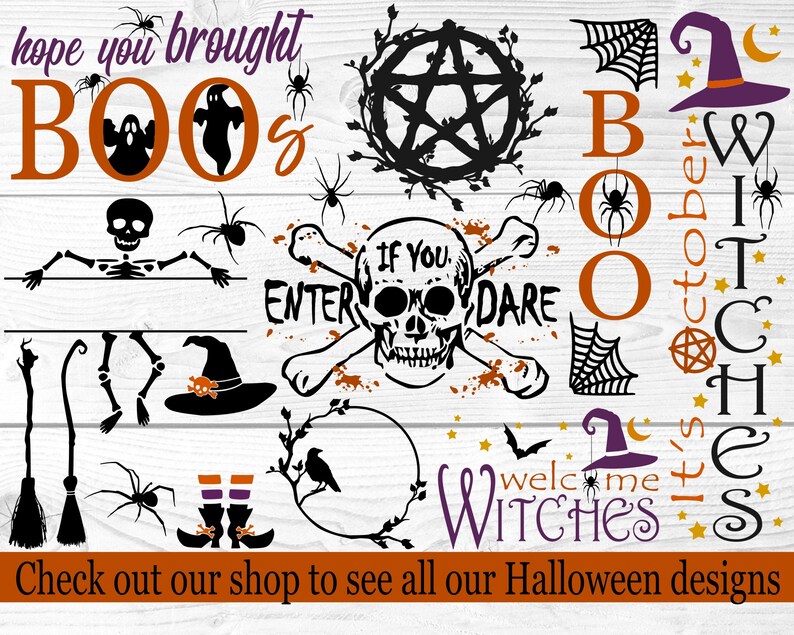 Witch Feet and Hat Halloween Monogram Cut File, Split Name Frame Svg