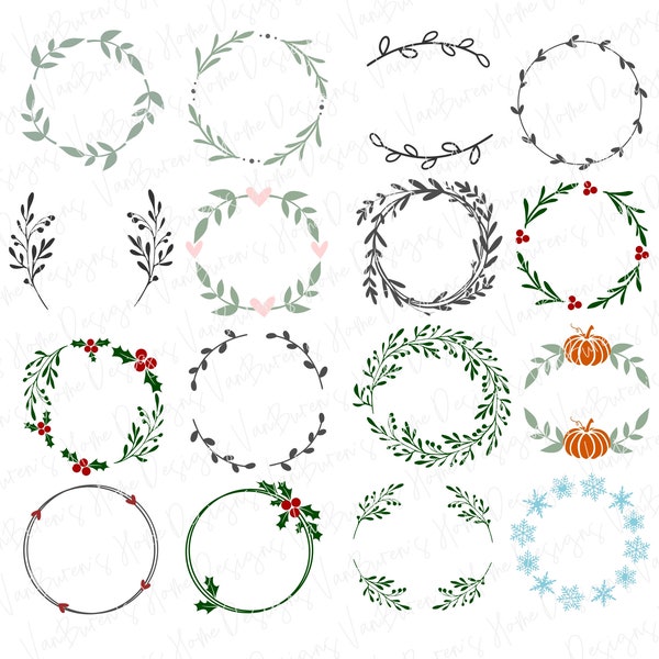 Wreath Bundle svg Cut Files, Christmas Wreath SVG, Circle Frame svg, Holiday Monogram, frame wreath, Laurel wreath png