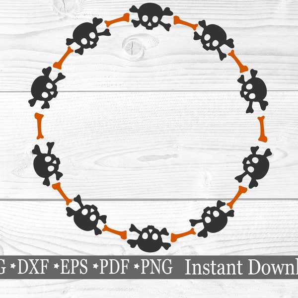 Halloween Wreath svg, Halloween Border svg, Skull svg, Kids Halloween svg, Cricut Halloween, Circle Border svg, Monogram Wreath svg