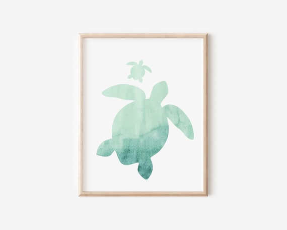 Watercolor Mom and Baby Sea Turtle Print: Nautical Nursery Art (Digital Download)