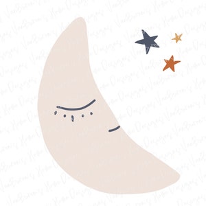 Sleeping Moon and Stars svg, Nursery Moon svg, Moon clipart, hand drawn Moon, kids room svg