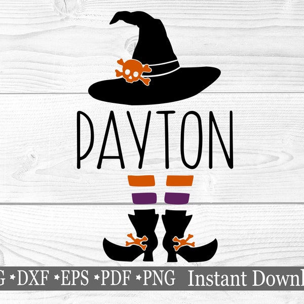 Halloween Witch Split Monogram svg, Split Name Frame svg, Halloween Monogram, Gift Bag Tags, Witch Feet And Hat svg, Witch png