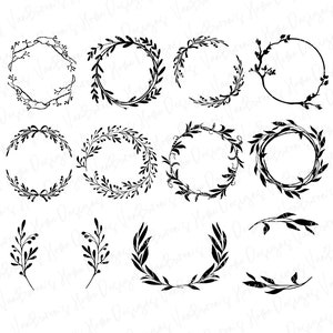Archivos de paquete de coronas, divisores florales svg, marco circular svg, corona de monograma, corona de laurel png, diseños de uso comercial