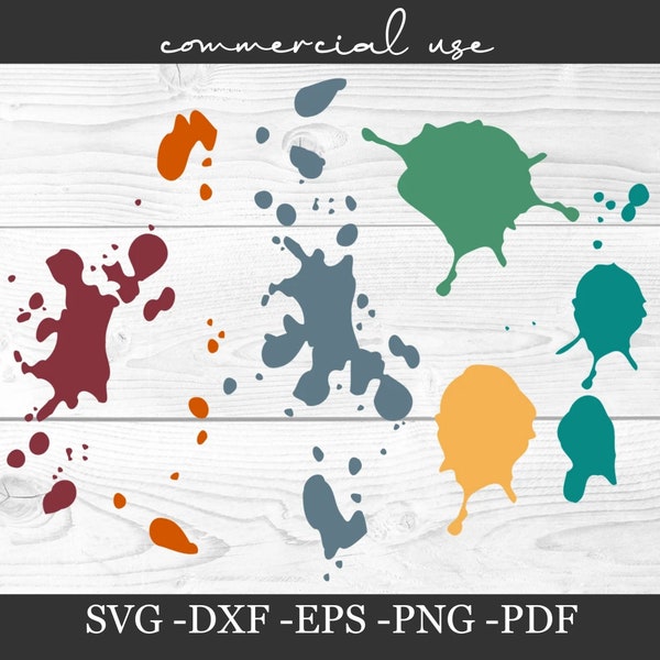 Paint Splatter Bundle, Commercial Use Cut Files, Formats svg dxf eps png and pdf