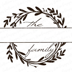 May include: A black and white graphic design featuring the words "The Family" with a decorative floral wreath. The text is split by a horizontal line, with "The" above and "Family" below, both in elegant script.