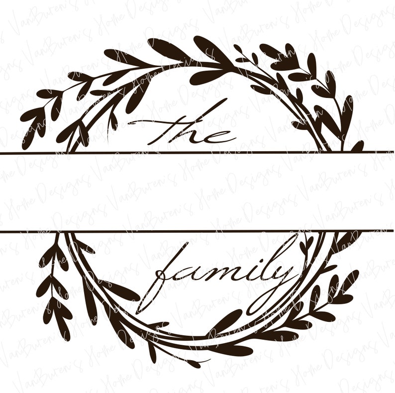 May include: A black and white graphic design featuring the words "The Family" with a decorative floral wreath. The text is split by a horizontal line, with "The" above and "Family" below, both in elegant script.