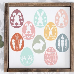 uso comercial paquete de archivos cortados de huevos de Pascua para letreros de porche o mini letreros de Pascua, tipos de archivos svg dxf eps pdf y png