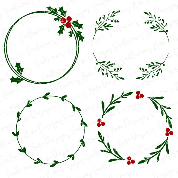 Christmas Wreath Bundle, Christmas Wreath SVG, Holly Wreath SVG, Christmas Signs SVG, Circle Frame svg, Monogram Frame