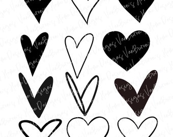 Hand Drawn Hearts SVG Bundle: Valentine's Day Vector Files (Digital Download)